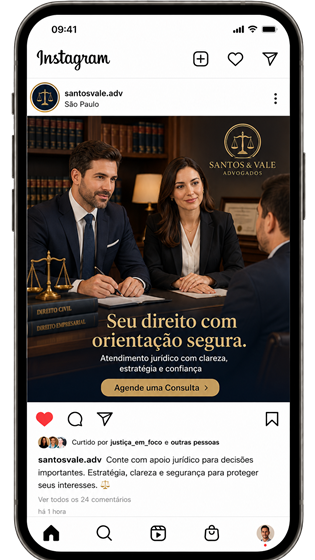 Post no feed do Instagram de um escritório de advocacia, criado e publicado automaticamente pelo GERA