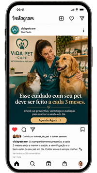 Post de dica do GERA no Instagram de um pet shop: cuidado com o pet a cada 3 meses